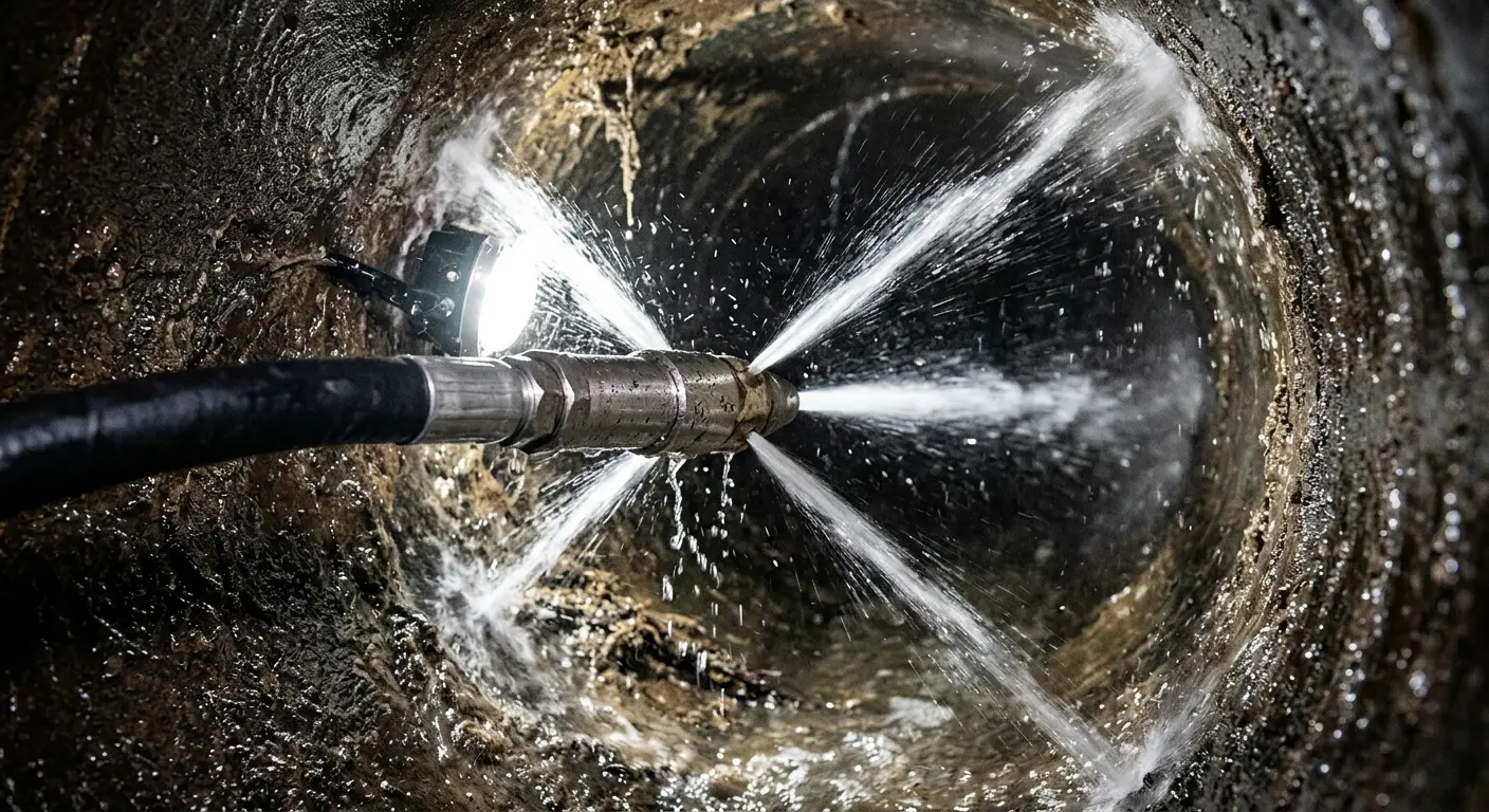 High-pressure hydro jetting nozzle cleaning sewer pipe for Sewer Cleanout in Maple Valley